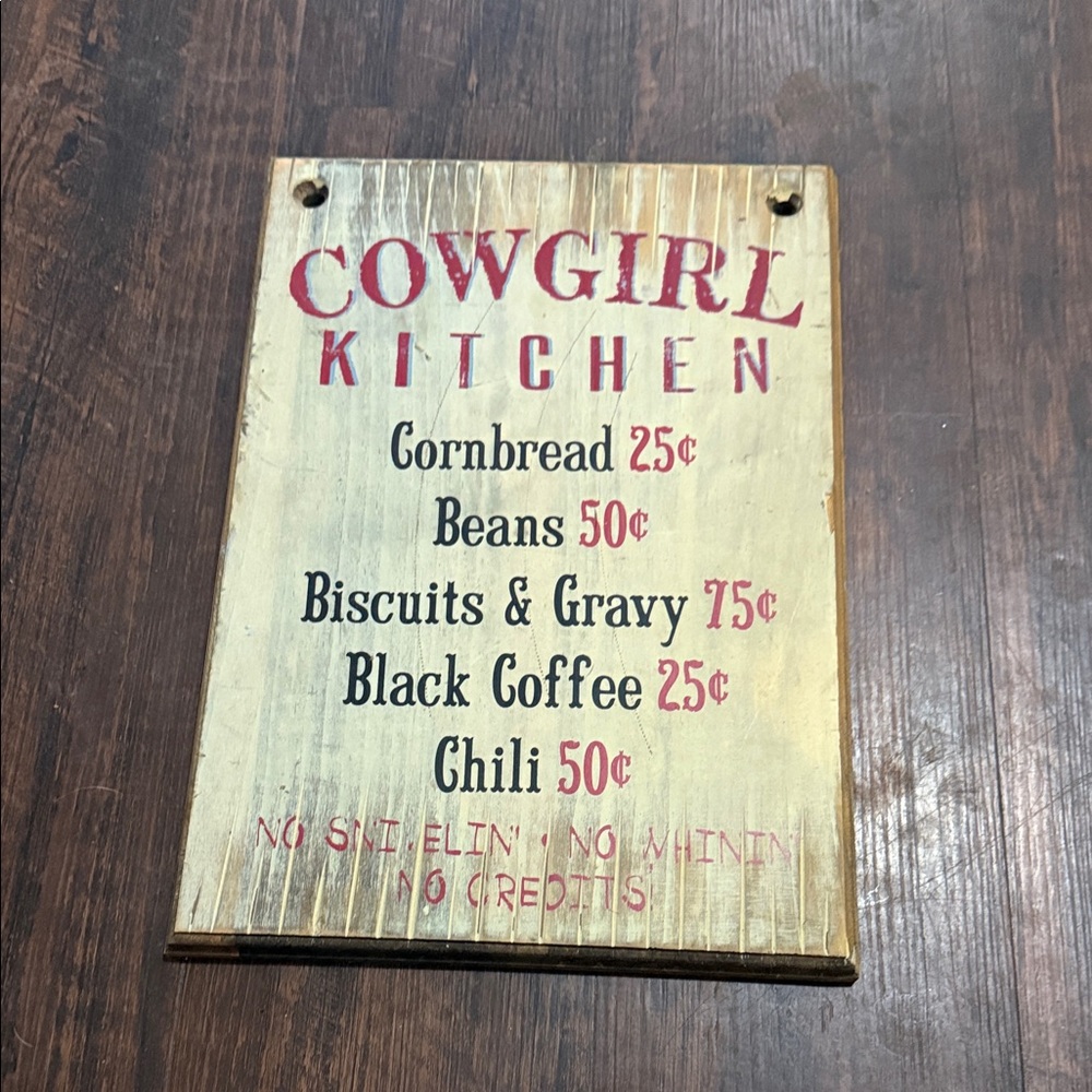 Hobby Lobby Cowgirl Kitchen Menu Sign - Red and Black Text